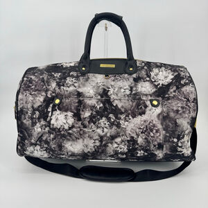 Adrienne Vittadini Large Travel Duffel Bag Gold Black White Floral Watercolor